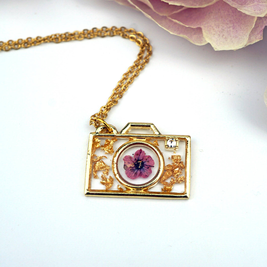 Flower Camera Necklace-Silver Plated