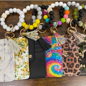 Bracelet Keychain - Silicone Beads & Vertical Card Holder
