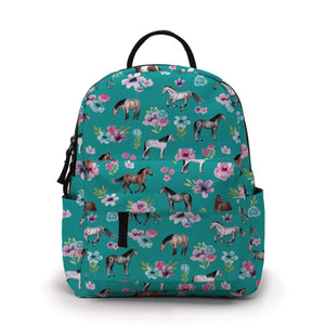 Pouch & Mini Backpack Set - Horse Floral Teal
