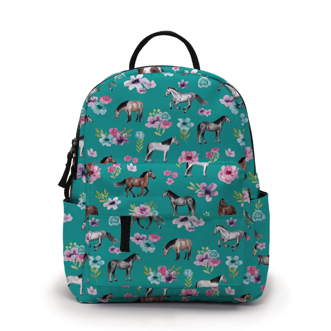 Mini Backpack - Horse Floral Teal